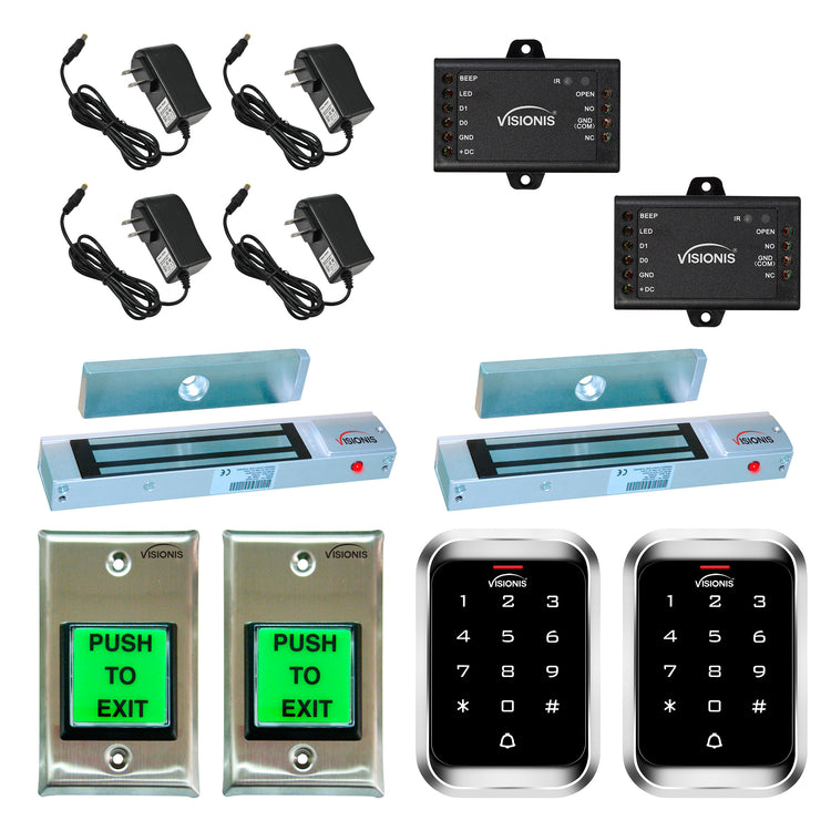 300 lbs Magnetic door lock door entry system with keypad card reader, push to exit button - FPC-5110