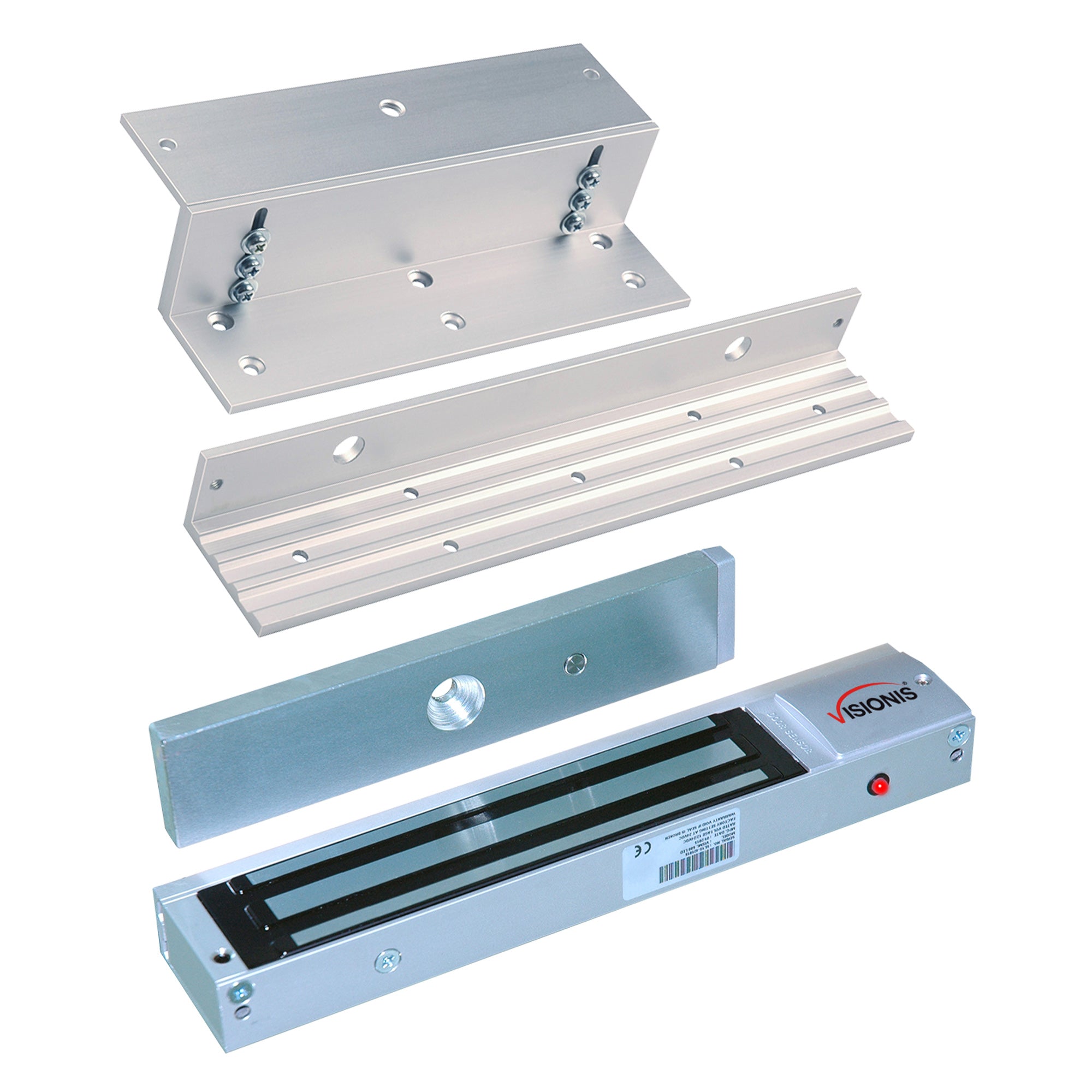 600lb magnetic door lock kit with LED status light and L and Z bracket for inswing doors. VIS-ML600LED - FPC-5192 VISIONIS