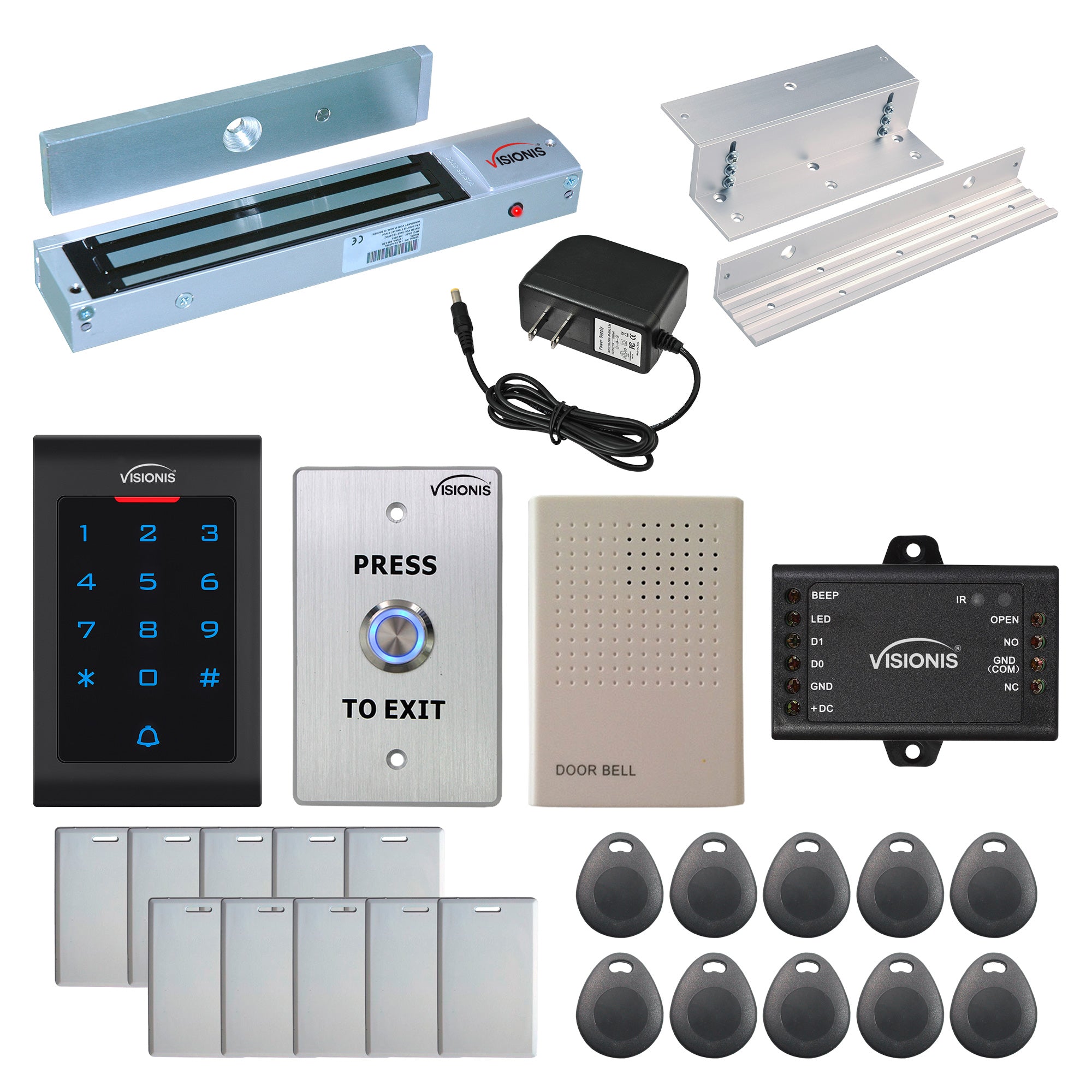 600 lbs Magnetic door lock with keypad card reader, push to exit button - FPC-5327