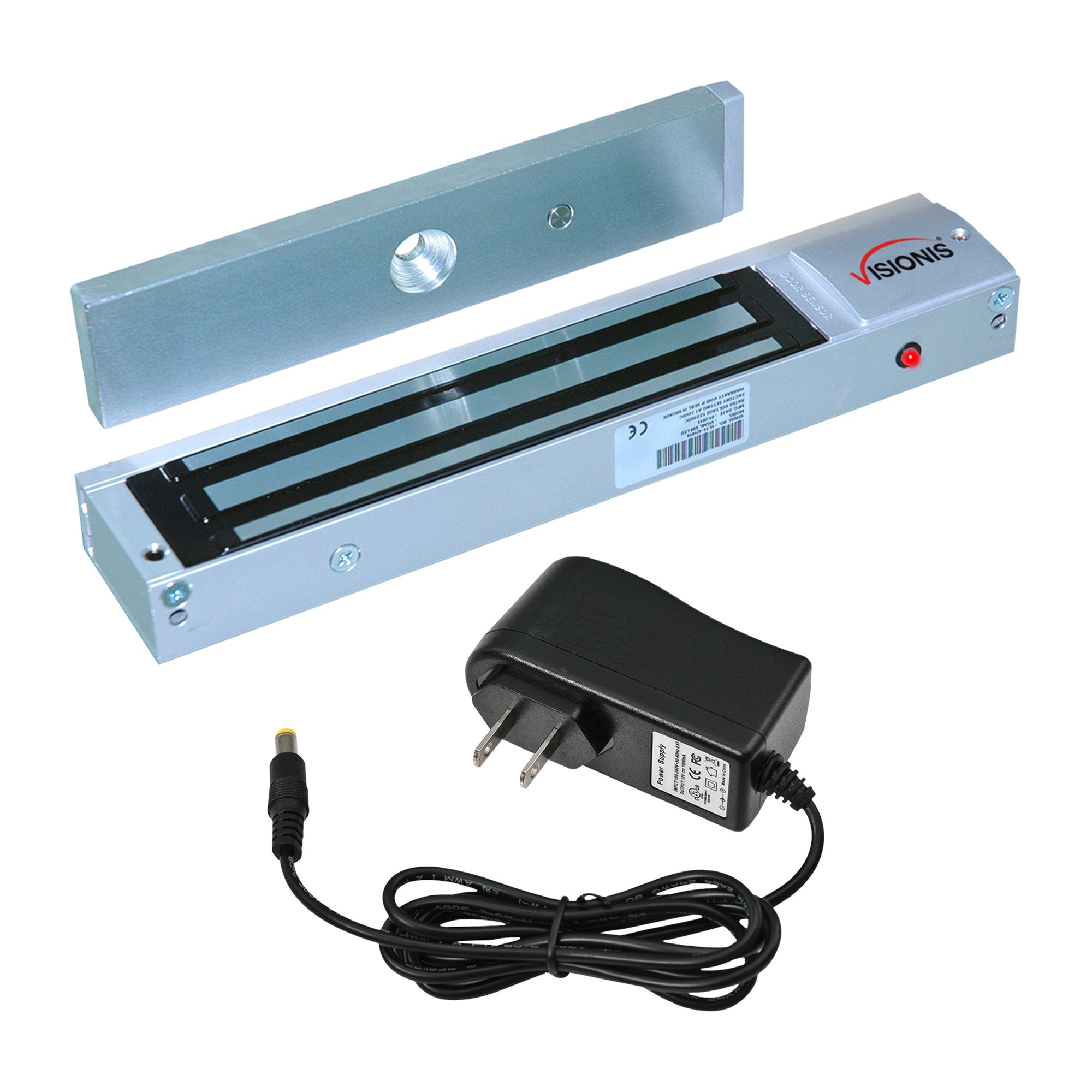 600lb magnetic door lock kit with LED indicator and 12V power supply for outswing doors. VIS-ML600LED - FPC-5361 VISIONIS