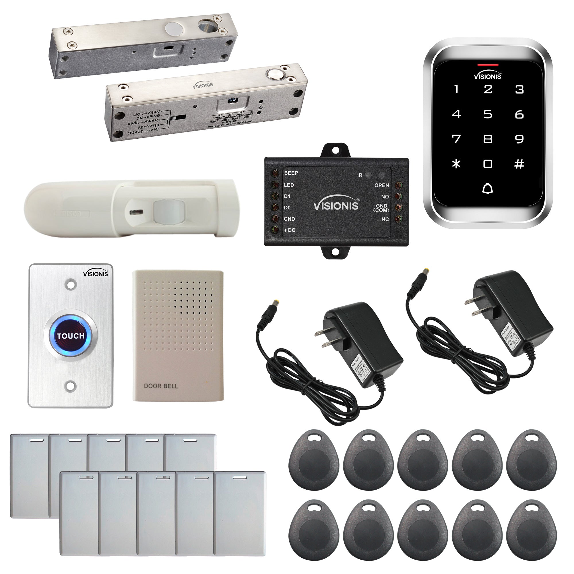 Stand alone card access system with electric bolt lock, keypad card reader,
motion sensor - FPC-5462