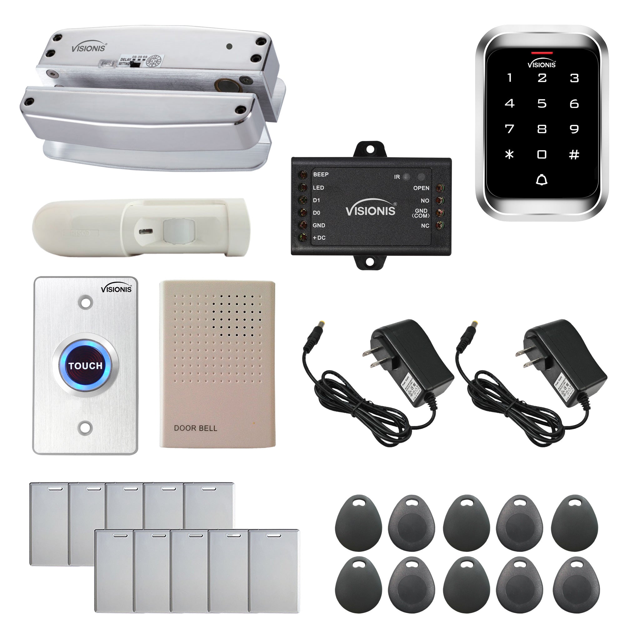Stand alone card access system with electric bolt lock, keypad card reader,
motion sensor - FPC-5463