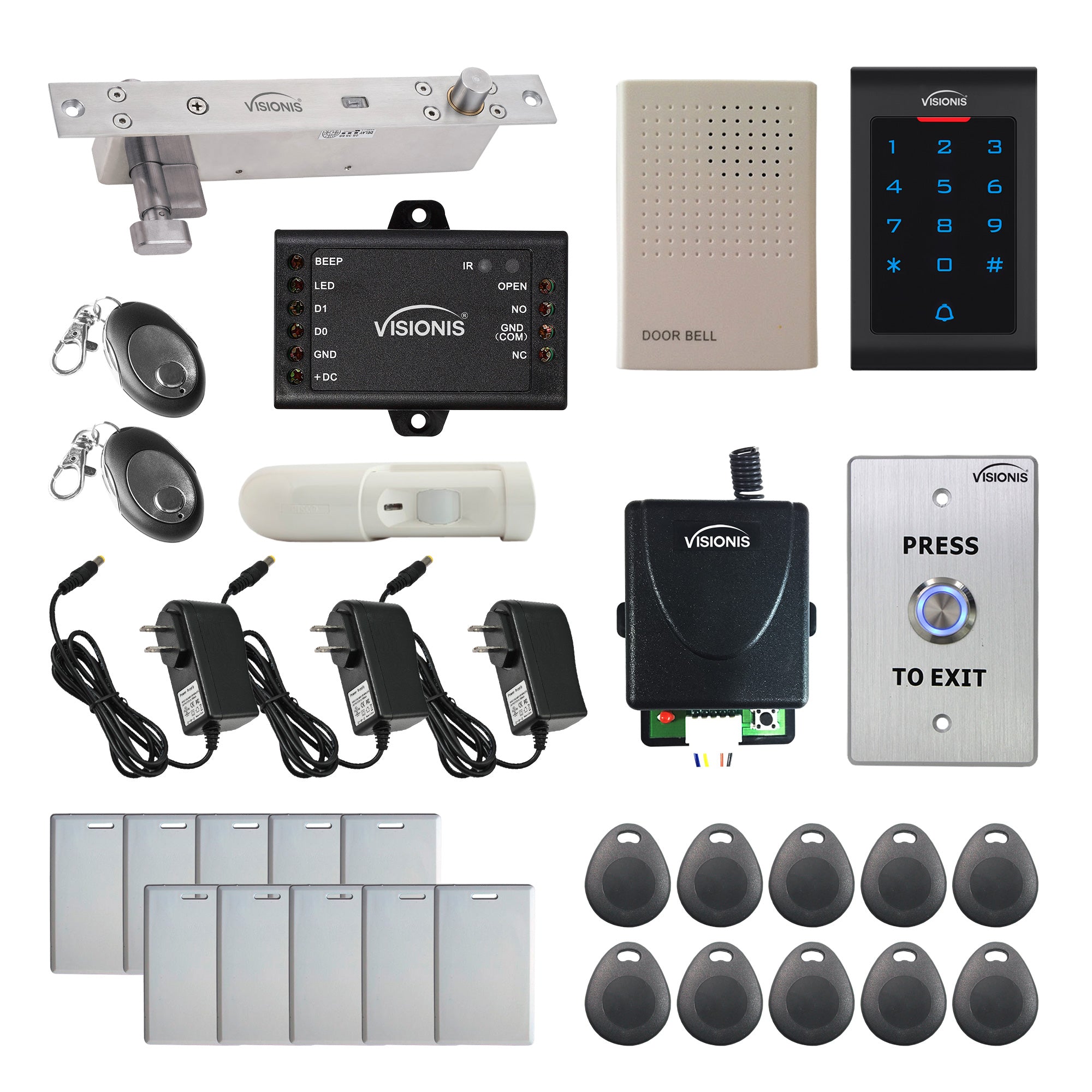 Standalone access control system with electric bolt lock, keypad card reader, push to exit button - FPC-5578