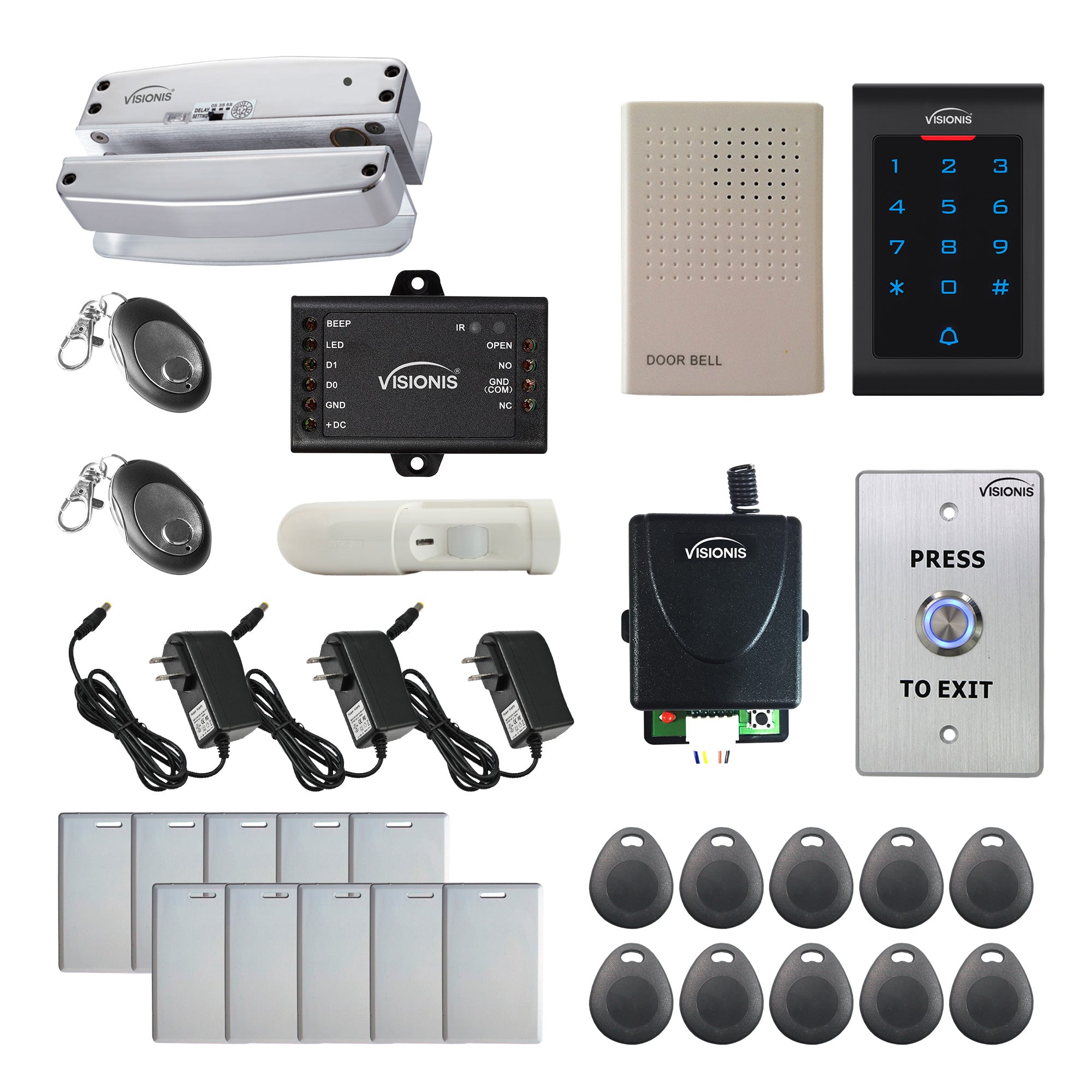 Standalone access control with electric bolt lock, keypad card reader, push to exit button - FPC-5580