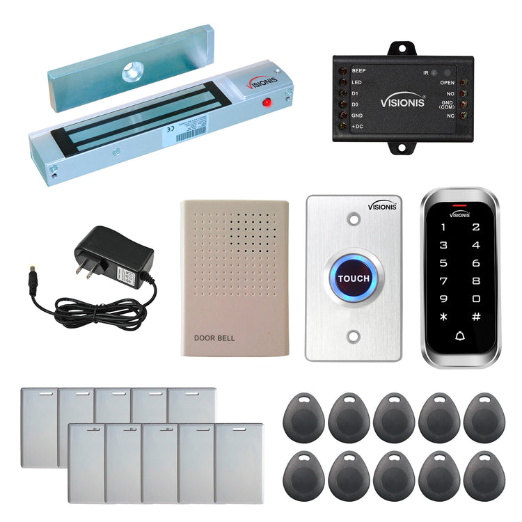 Standalone access control with 300 lbs maglocks, keypad card reader, push to exit button - FPC-5588