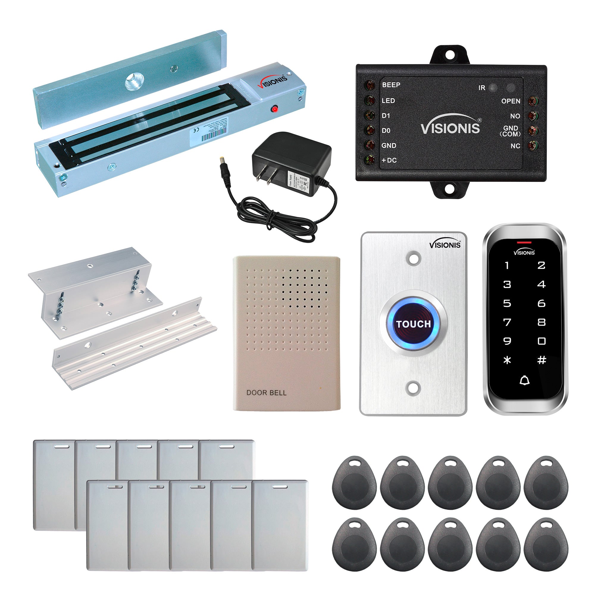 Standalone access control with 600 lbs maglocks, keypad card reader, push to exit button - FPC-5593