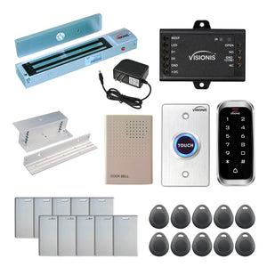 Standalone access control with 600 lbs maglocks, keypad card reader, push to exit button - FPC-5593