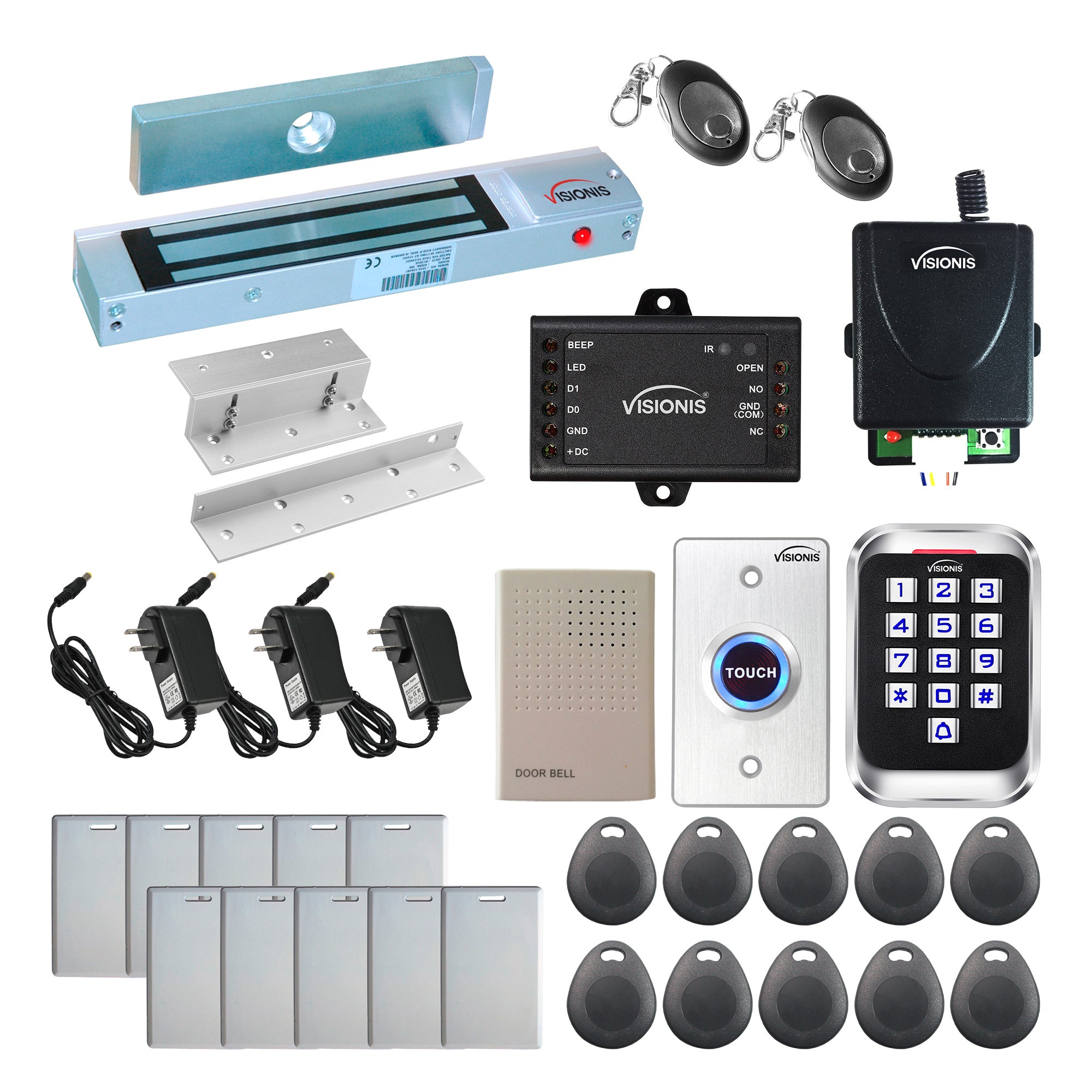 Standalone access control system with 300 lbs magnetic door lock, keypad card reader, rf transmitter and receiver - FPC-5613