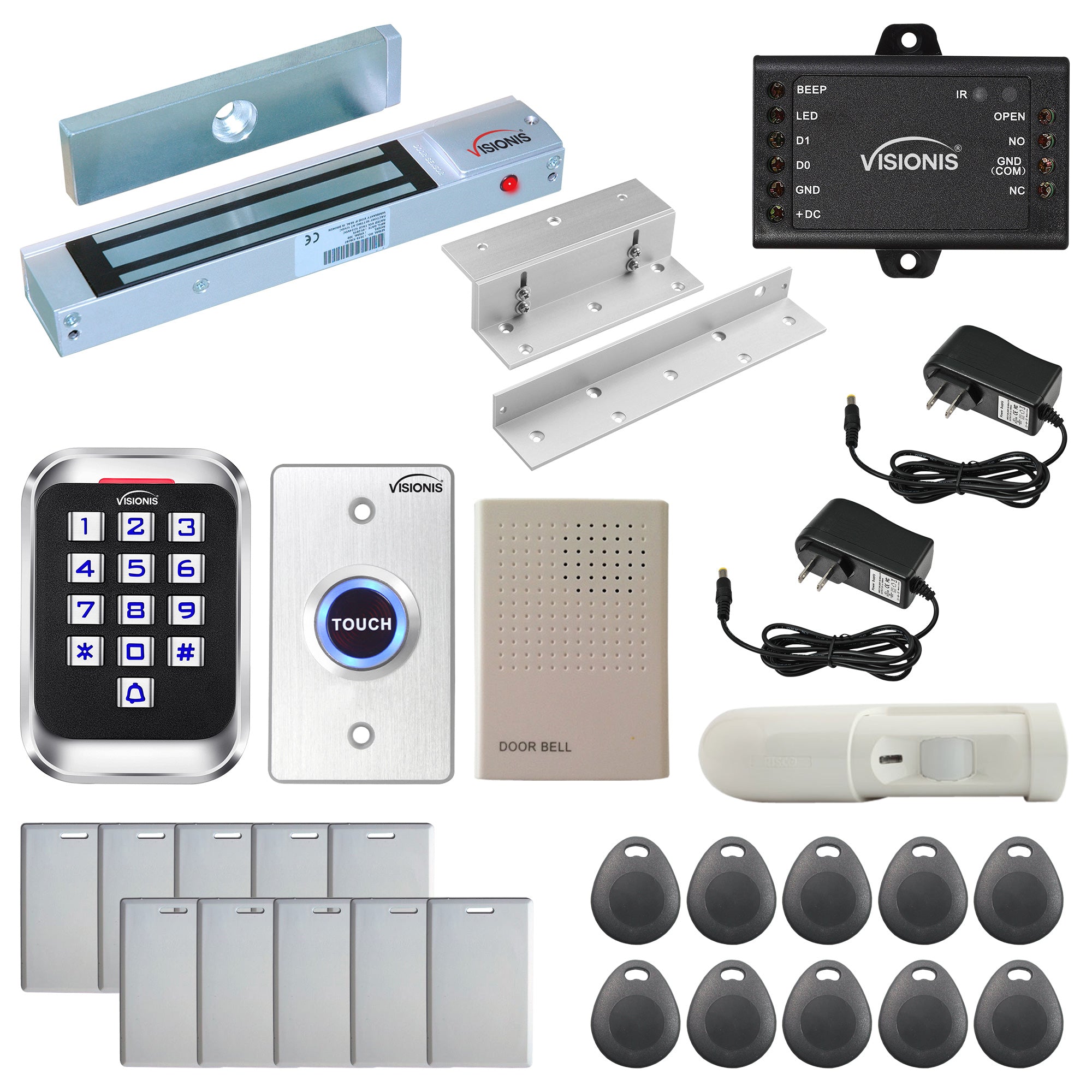 Standalone access control with 300 lbs maglock, keypad card reader, push to exit button, motion sensors - FPC-5619-A