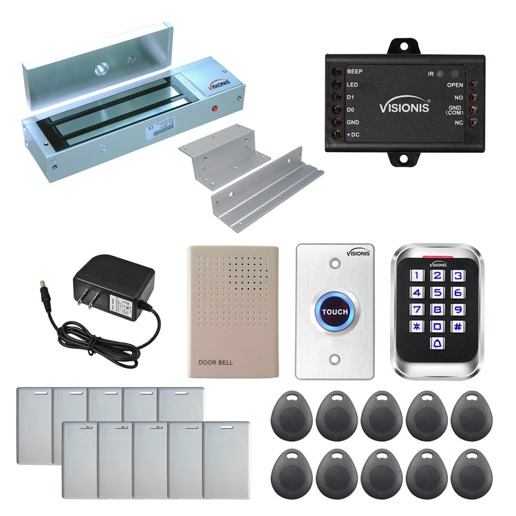 Standalone access control system with 1200 lbs maglock, keypad card reader, push to exit button - FPC-5621