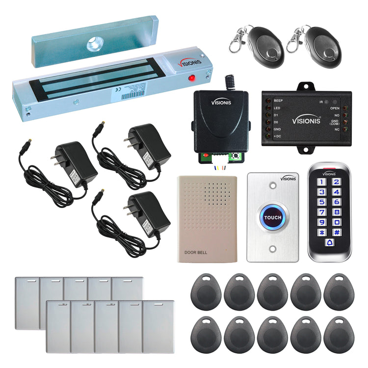 Standalone access control with 300 lbs maglock, keypad card reader, push to exit button, rf transmitter and receiver - FPC-5636