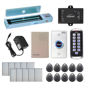 Standalone access control with 600 lbs magnetic door lock, keypad card reader, push to exit button - FPC-5640