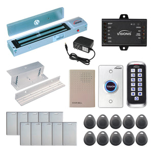 Standalone access control system with 600 lbs maglock, keypad card reader, push to exit button - FPC-5641