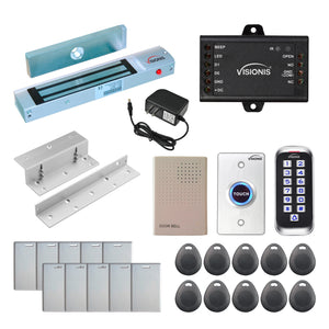 Standalone access control system with 300 lbs maglock, keypad card reader, push to exit button - FPC-5641-A