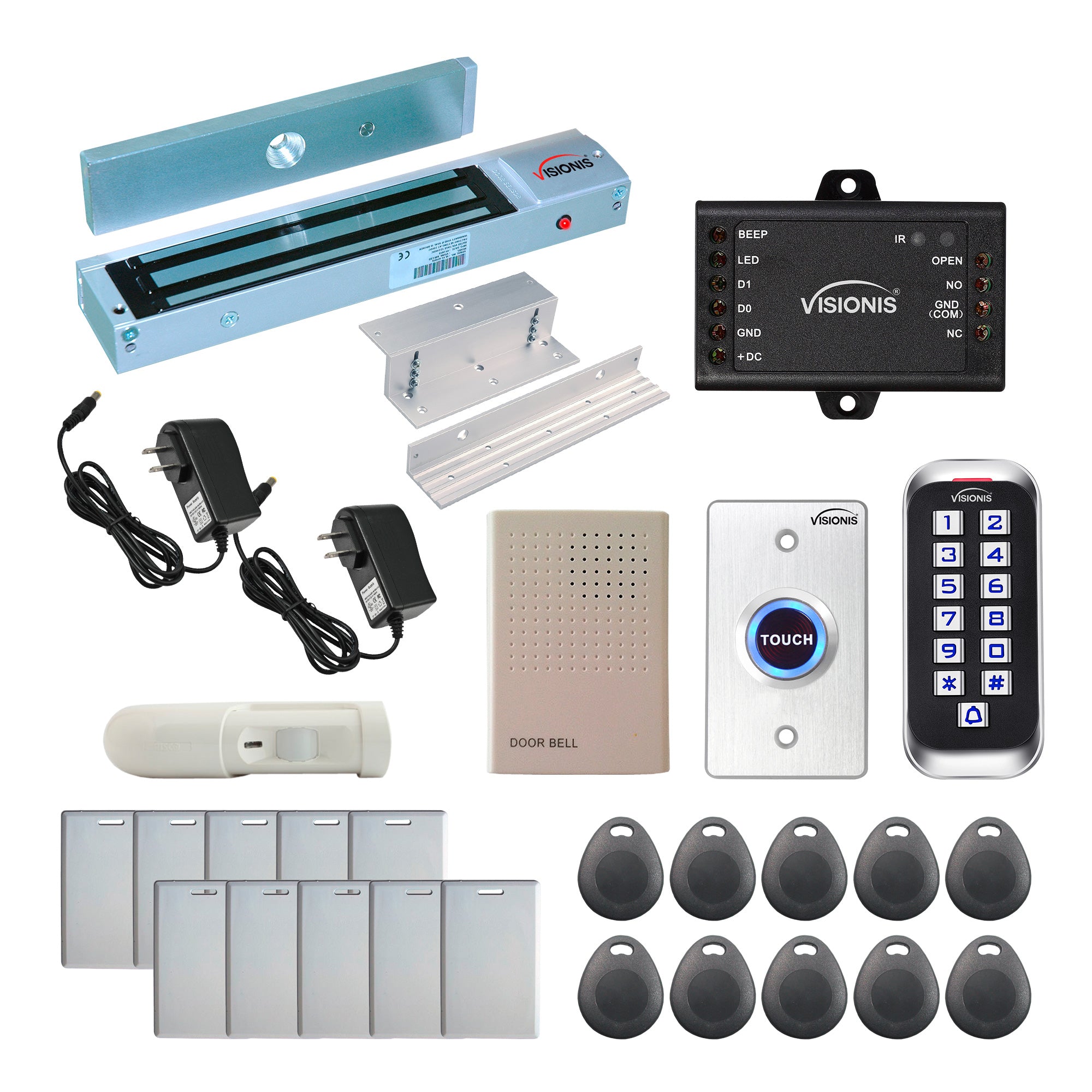 Business access control systems with 1200 lbs magnetic door locks, card readers, exit buttons, management software - FPC-5647
