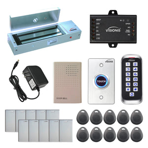 Standalone access control system with 1200 lbs maglock, keypad card reader, push to exit button - FPC-5645