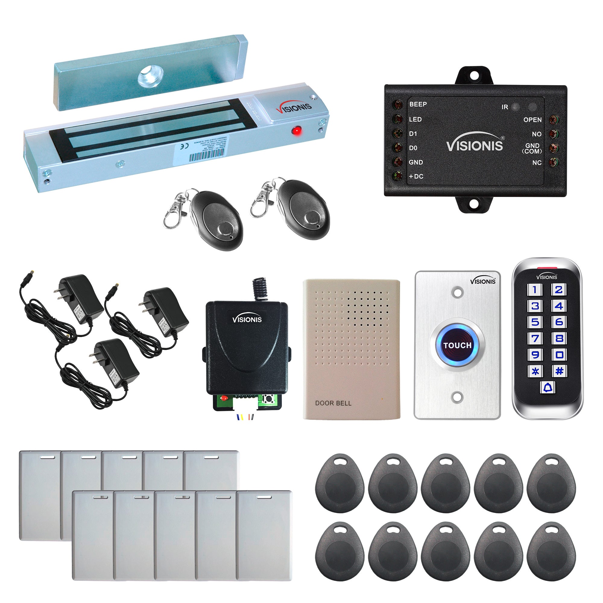 Standalone access control with 600 lbs maglock, keypad card reader, push to exit button, rf transmitter and receiver - FPC-5652