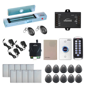 Standalone access control with 600 lbs maglock, keypad card reader, push to exit button, rf transmitter and receiver - FPC-5652