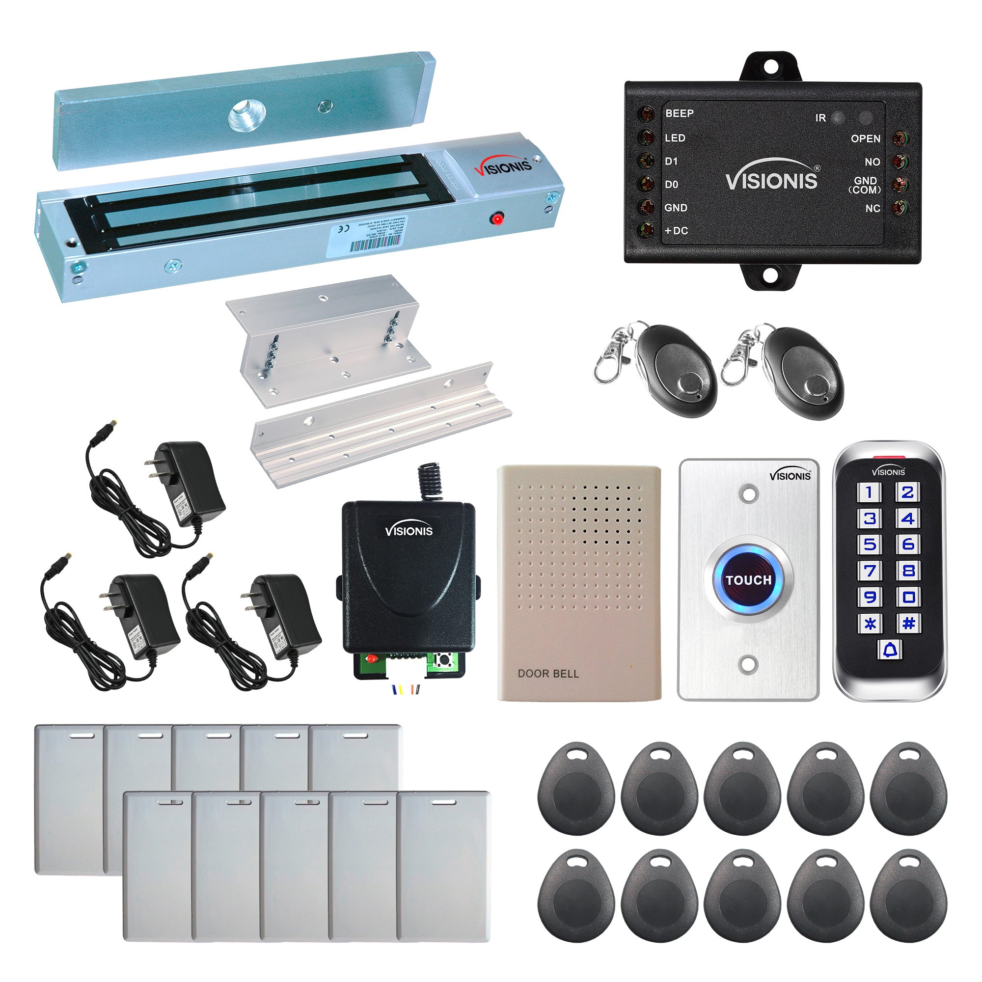 Standalone access control with 600 lbs magnetic door lock, keypad card reader, push to exit button - FPC-5653