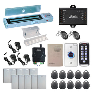 Standalone access control with 600 lbs magnetic door lock, keypad card reader, push to exit button - FPC-5653
