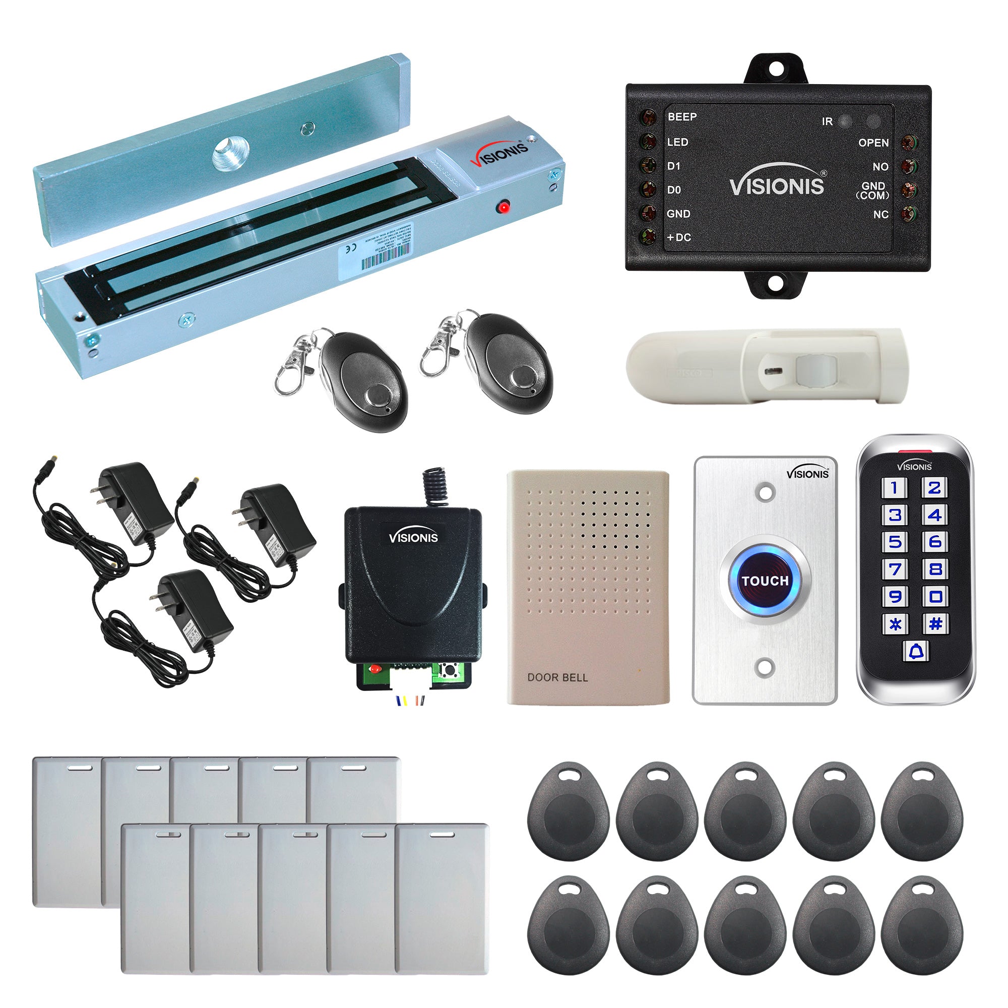 Standalone access control with 600 lbs magnetic door lock, keypad card reader, push to exit button - FPC-5654