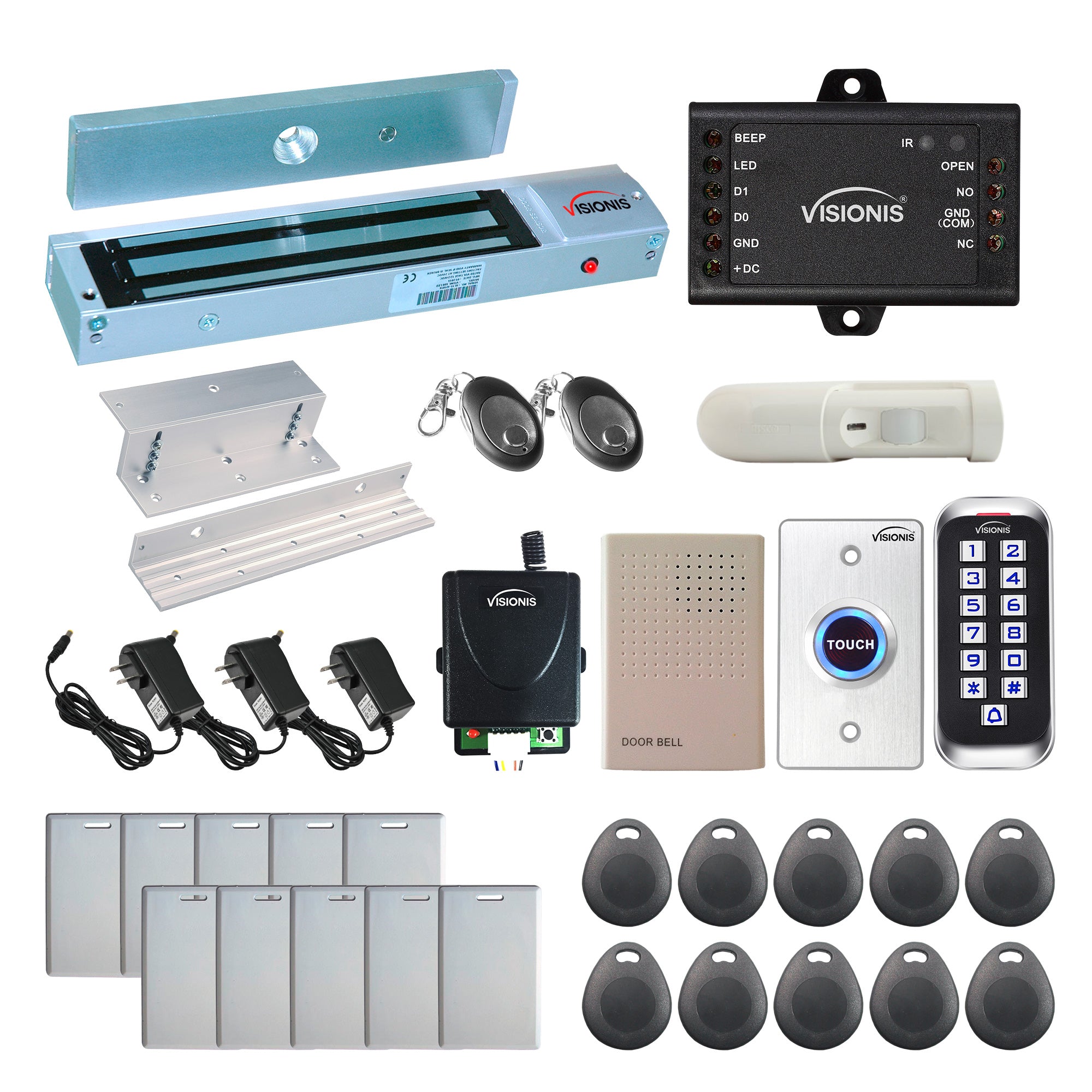 Standalone access control with 600 lbs magnetic door lock, keypad card reader, push to exit button - FPC-5655