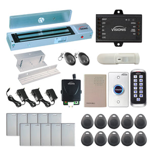 Standalone access control with 600 lbs magnetic door lock, keypad card reader, push to exit button - FPC-5655
