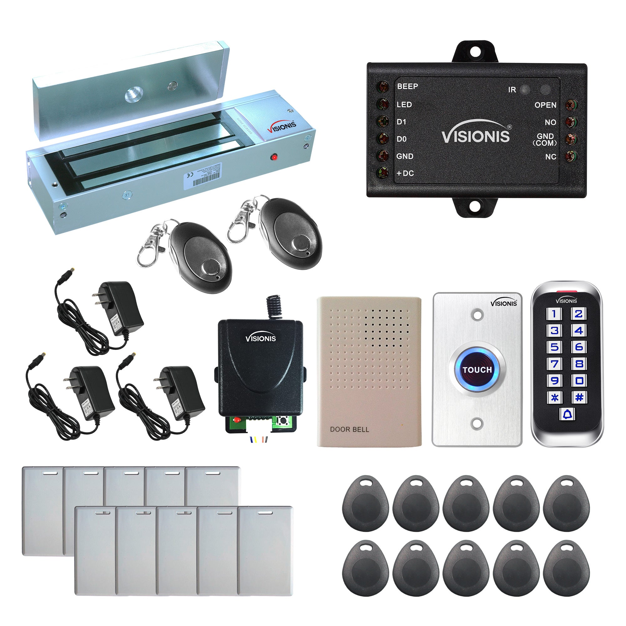 Standalone access control with 1200 lbs maglock, keypad card reader, push to exit button, rf transmitter and receiver - FPC-5656