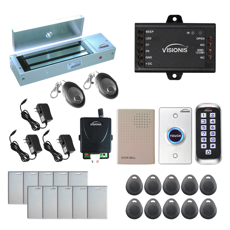 Standalone access control with 1200 lbs maglock, keypad card reader, push to exit button, rf transmitter and receiver - FPC-5656