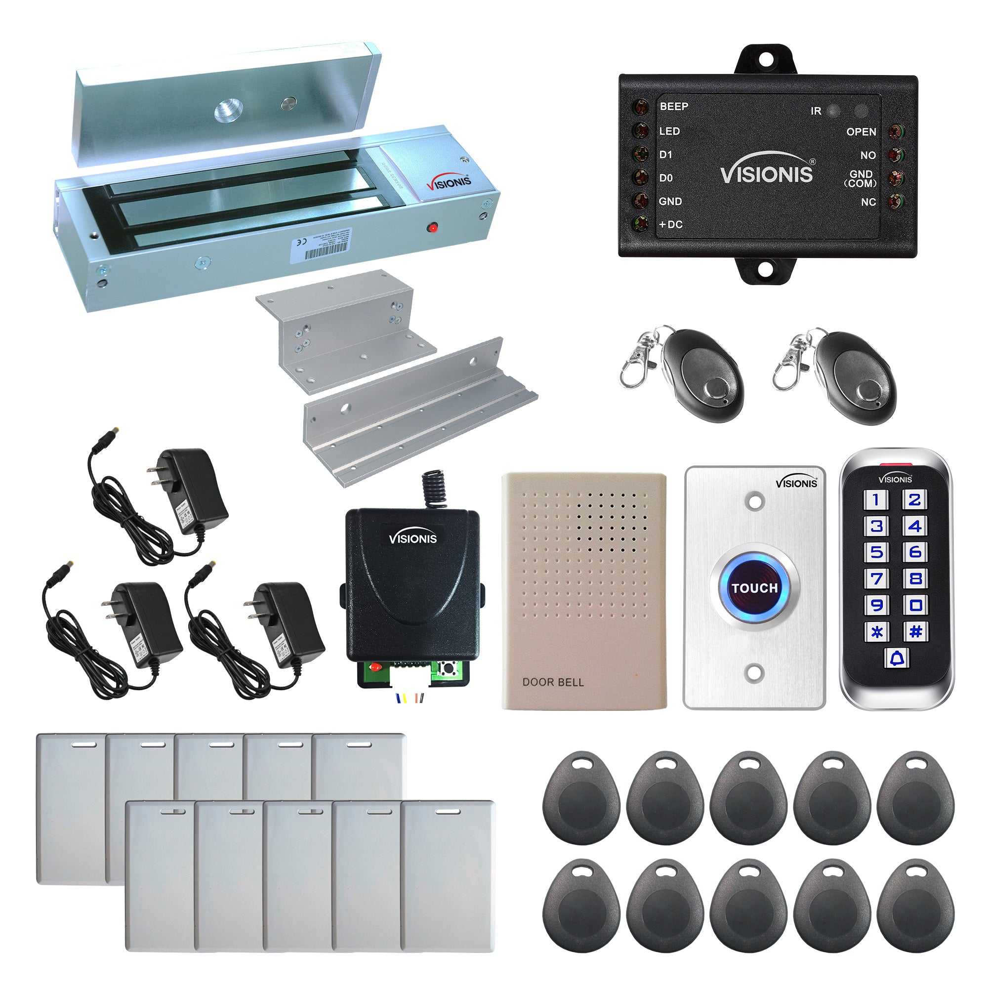 Standalone access control with 1200 lbs magnetic door lock, keypad card reader, push to exit button - FPC-5657