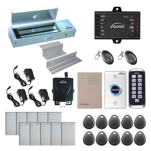 Standalone access control with 1200 lbs magnetic door lock, keypad card reader, push to exit button - FPC-5657