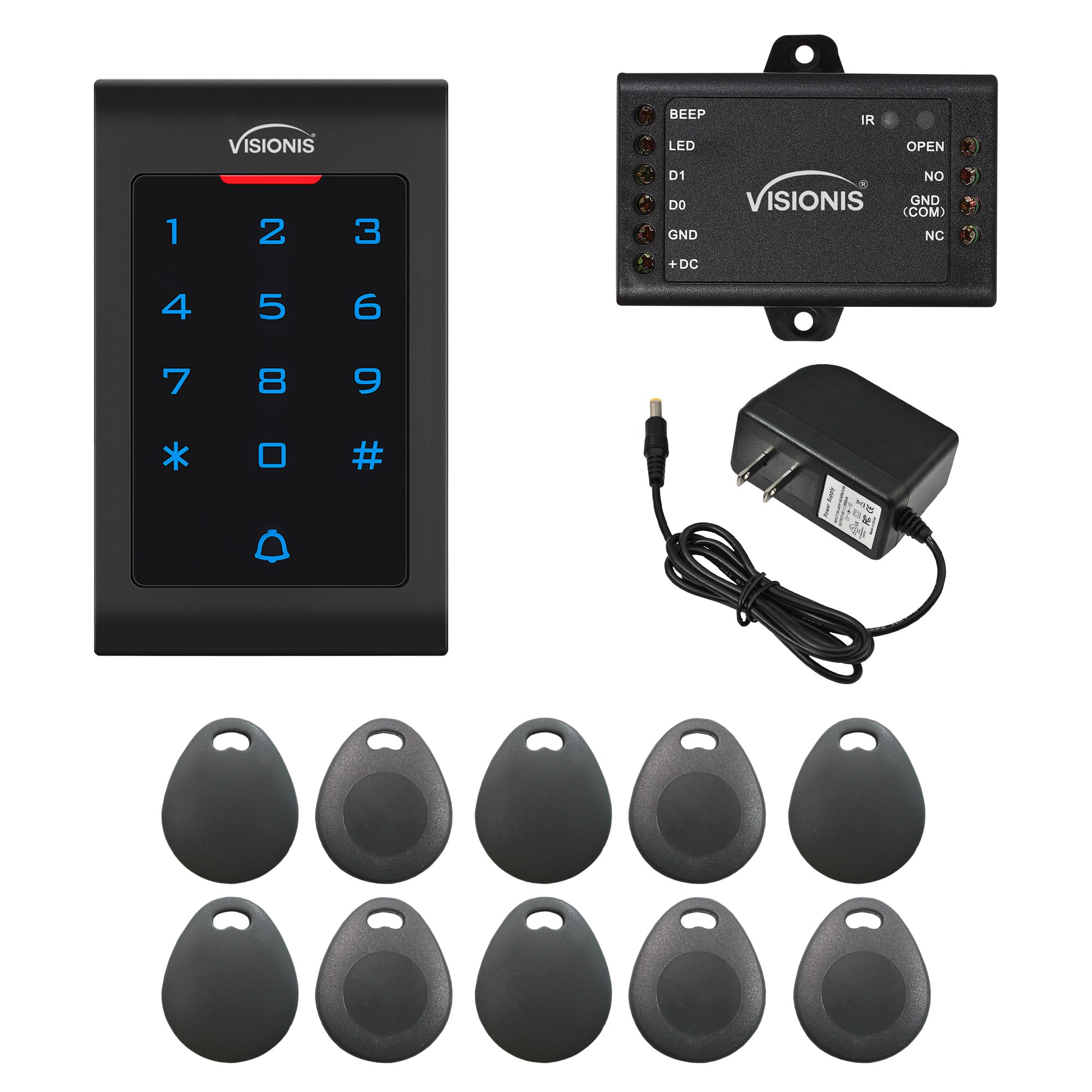 standalone keypad access control with power supply and key tags - FPC-5674
