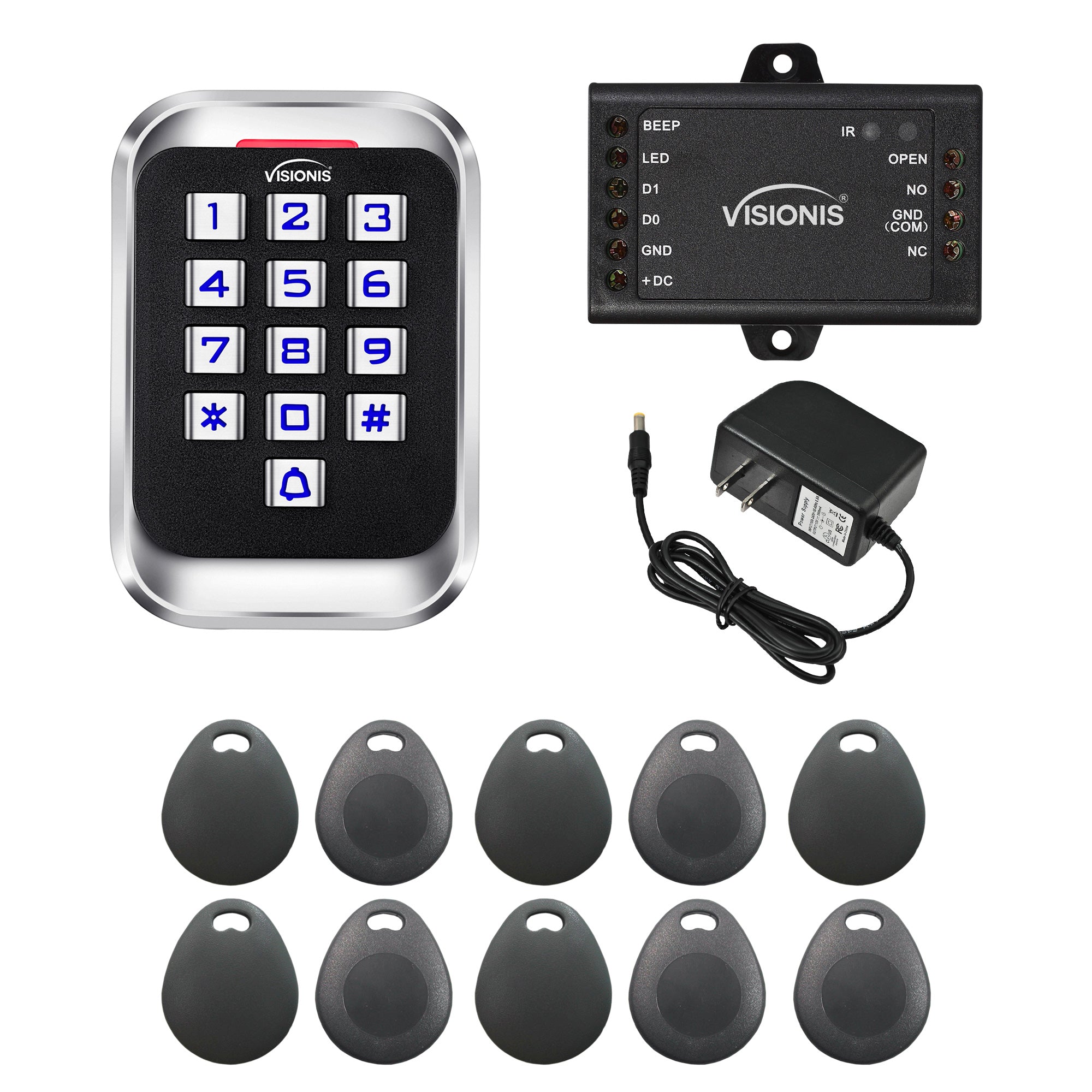 standalone keypad access control with power supply and key tags - FPC-5685