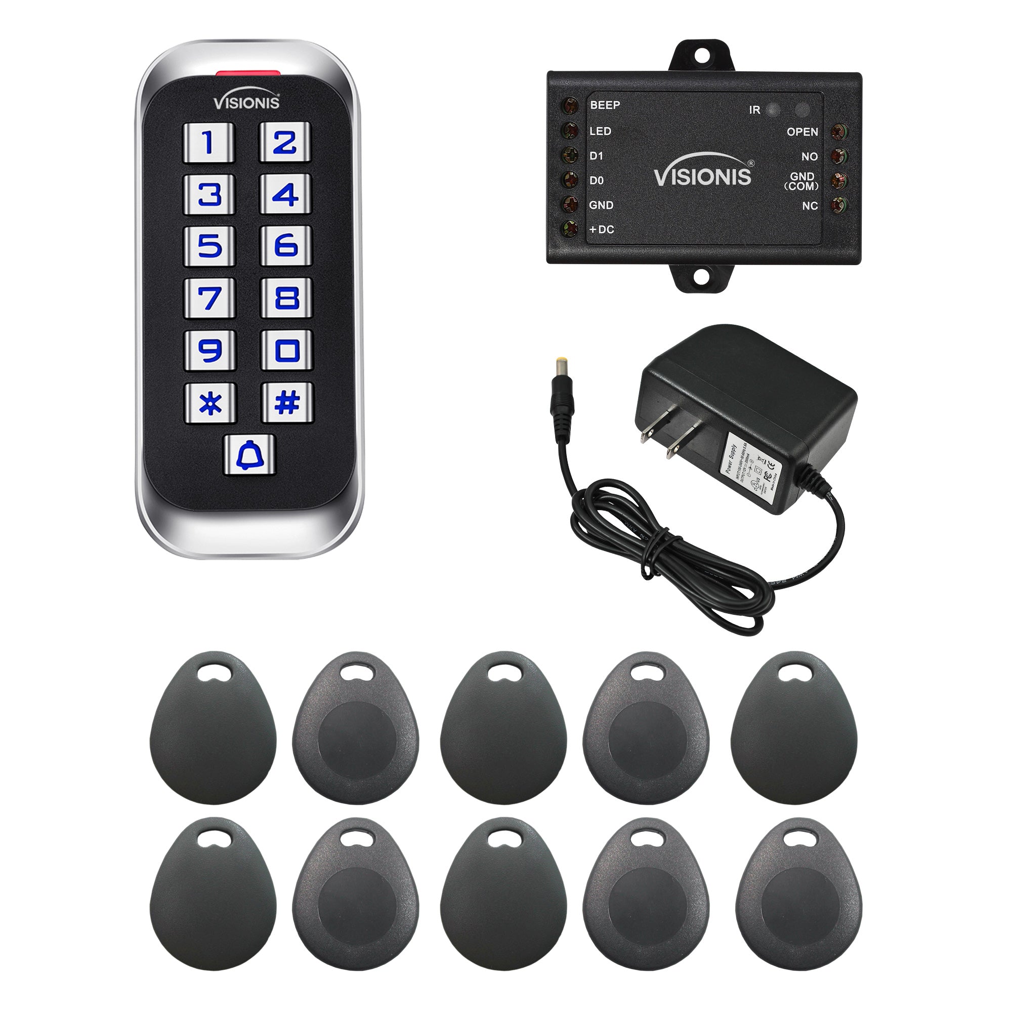 standalone keypad access control with power supply and key tags - FPC-5690