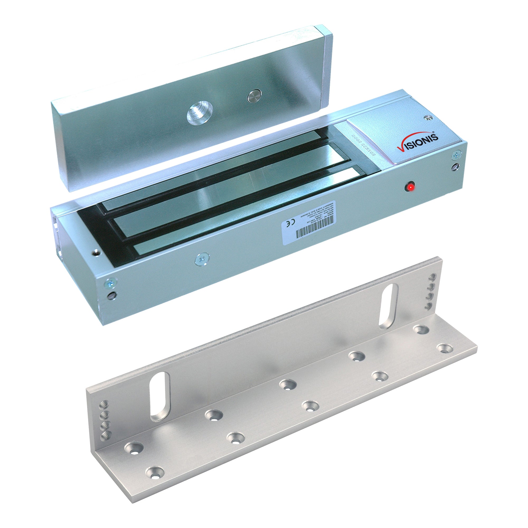 Magnetic door lock kit with 1200lb electromagnetic door lock and LS bracket for narrow outswinging doors. VIS-ML1200LED FPC-5693 VISIONIS