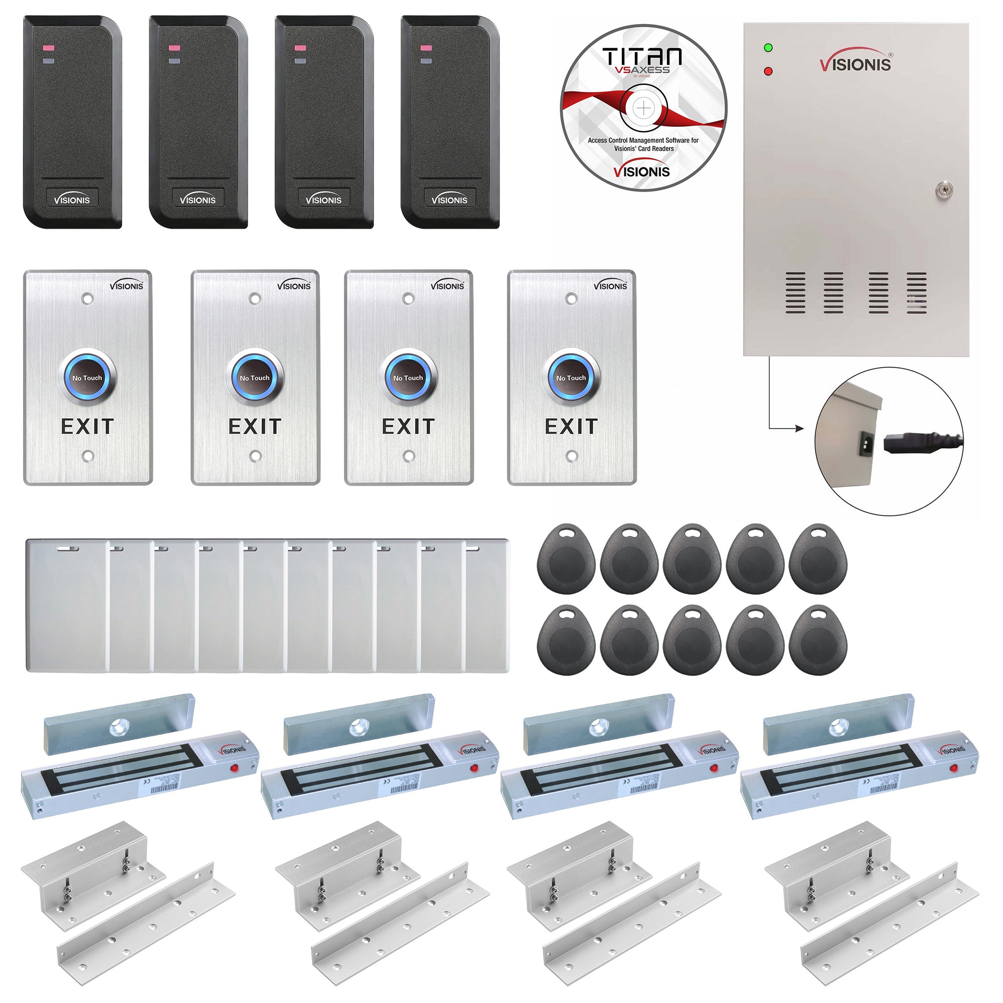 Card access control systems with 1200 lbs Maglocks, card readers, exit buttons, management software - FPC-6204