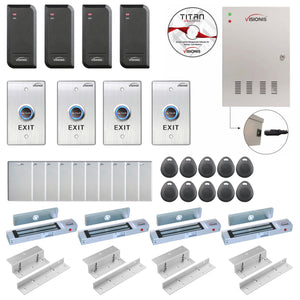 Card access control systems with 1200 lbs Maglocks, card readers, exit buttons, management software - FPC-6204