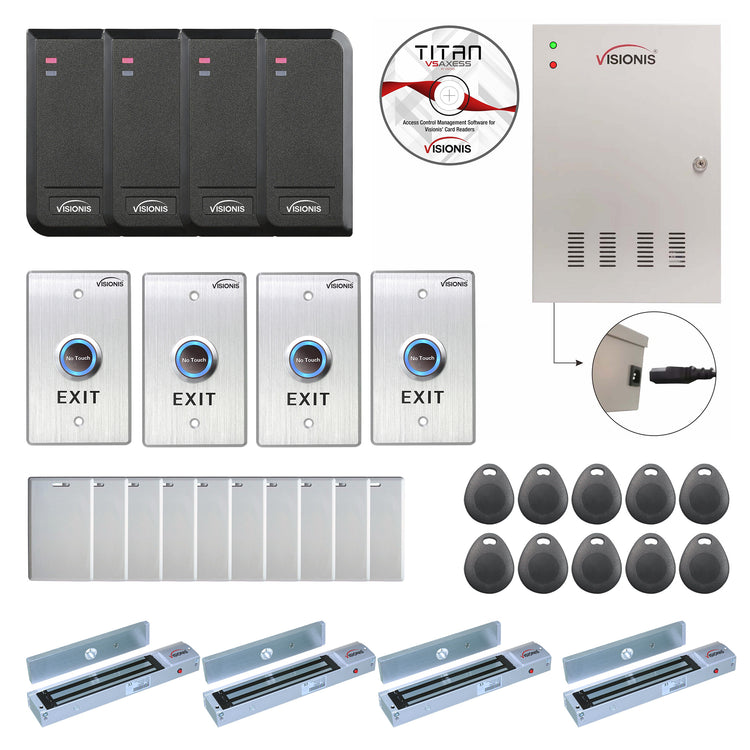 Card access control systems with 1200 lbs Maglocks, card readers, exit buttons, management software - FPC-6205