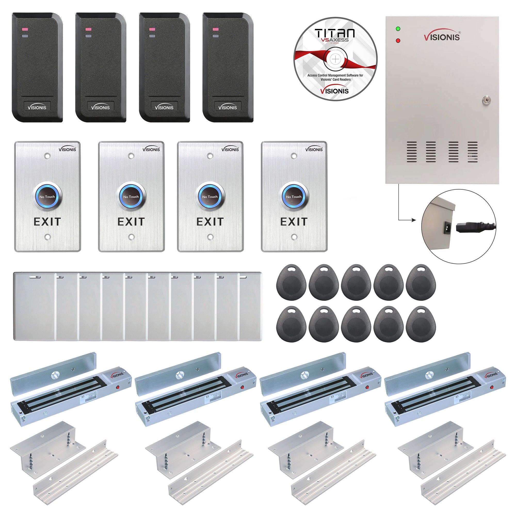Card access control systems with 1200 lbs Maglocks, card readers, exit buttons, management software - FPC-6206