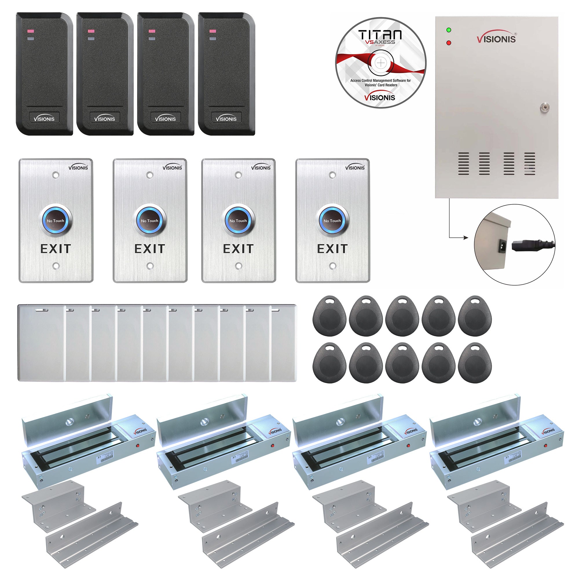 Card access control systems with 1200 lbs Maglocks, card readers, exit buttons, management software - FPC-6208