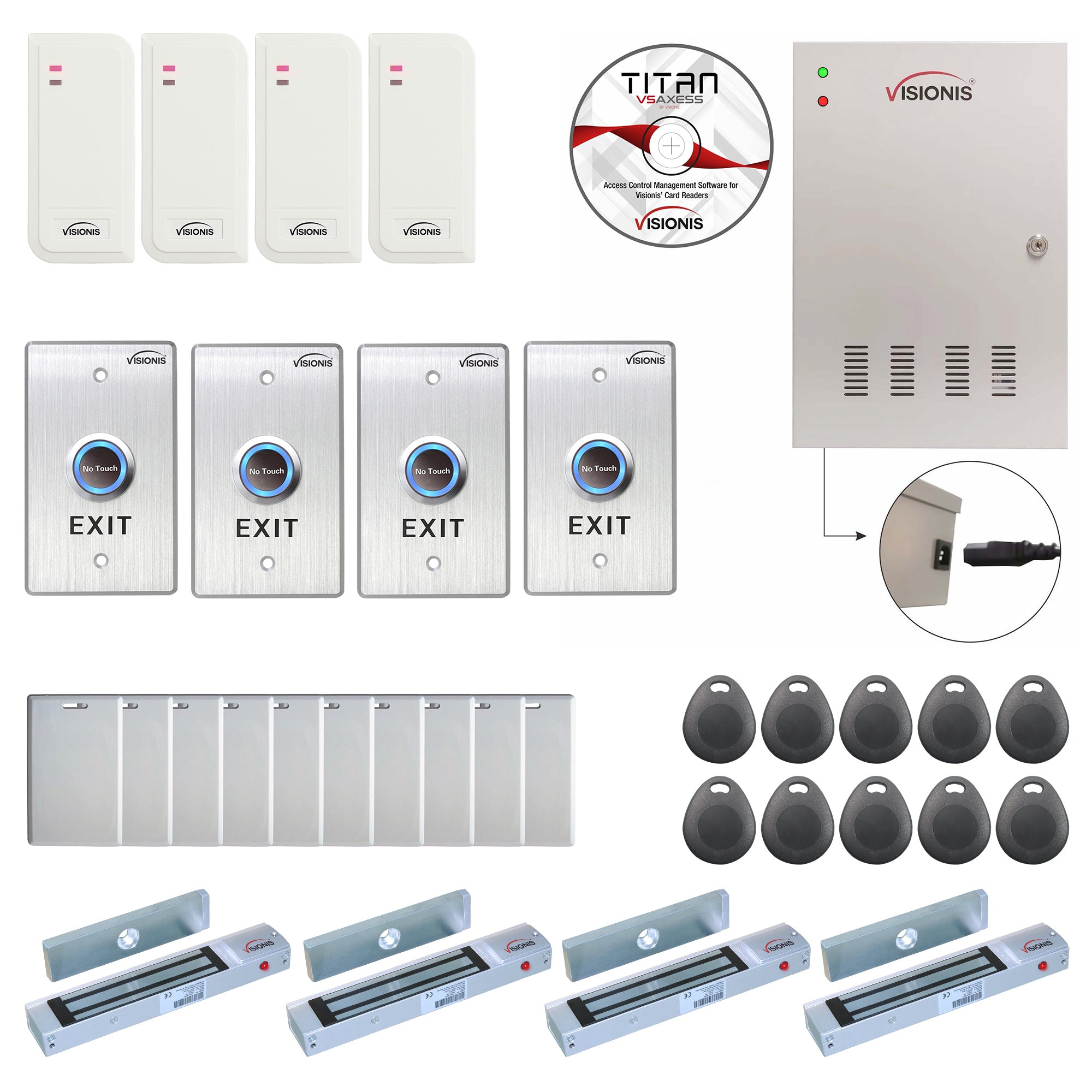 Card access control systems with 1200 lbs Maglocks, card readers, exit buttons, management software - FPC-6549