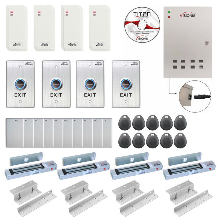 Card access control systems with 300 lbs Maglocks, card readers, exit buttons, management software - FPC-6550