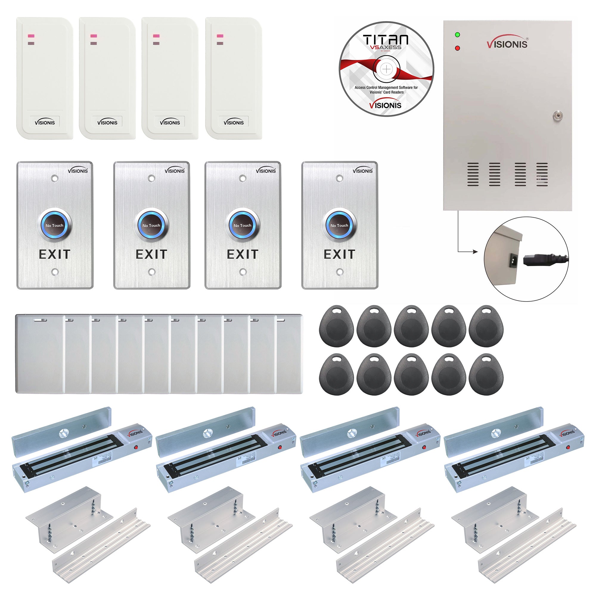 Card access control systems with 600 lbs Maglocks, card readers, exit buttons, management software - FPC-6552