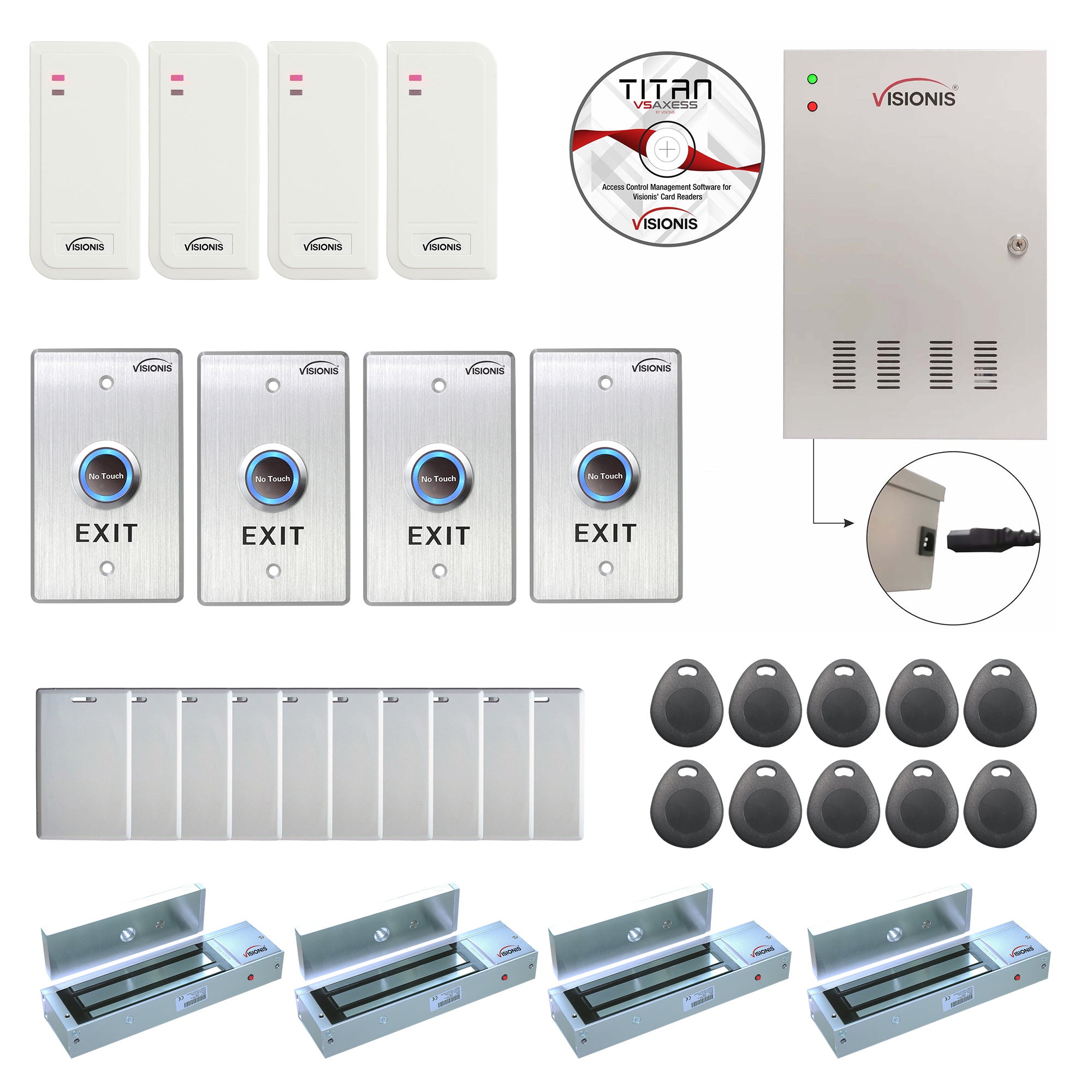 Card access control systems with 1200 lbs Maglocks, card readers, exit buttons, management software - FPC-6553