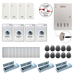 Card access control systems with 1200 lbs Maglocks, card readers, exit buttons, management software - FPC-6553