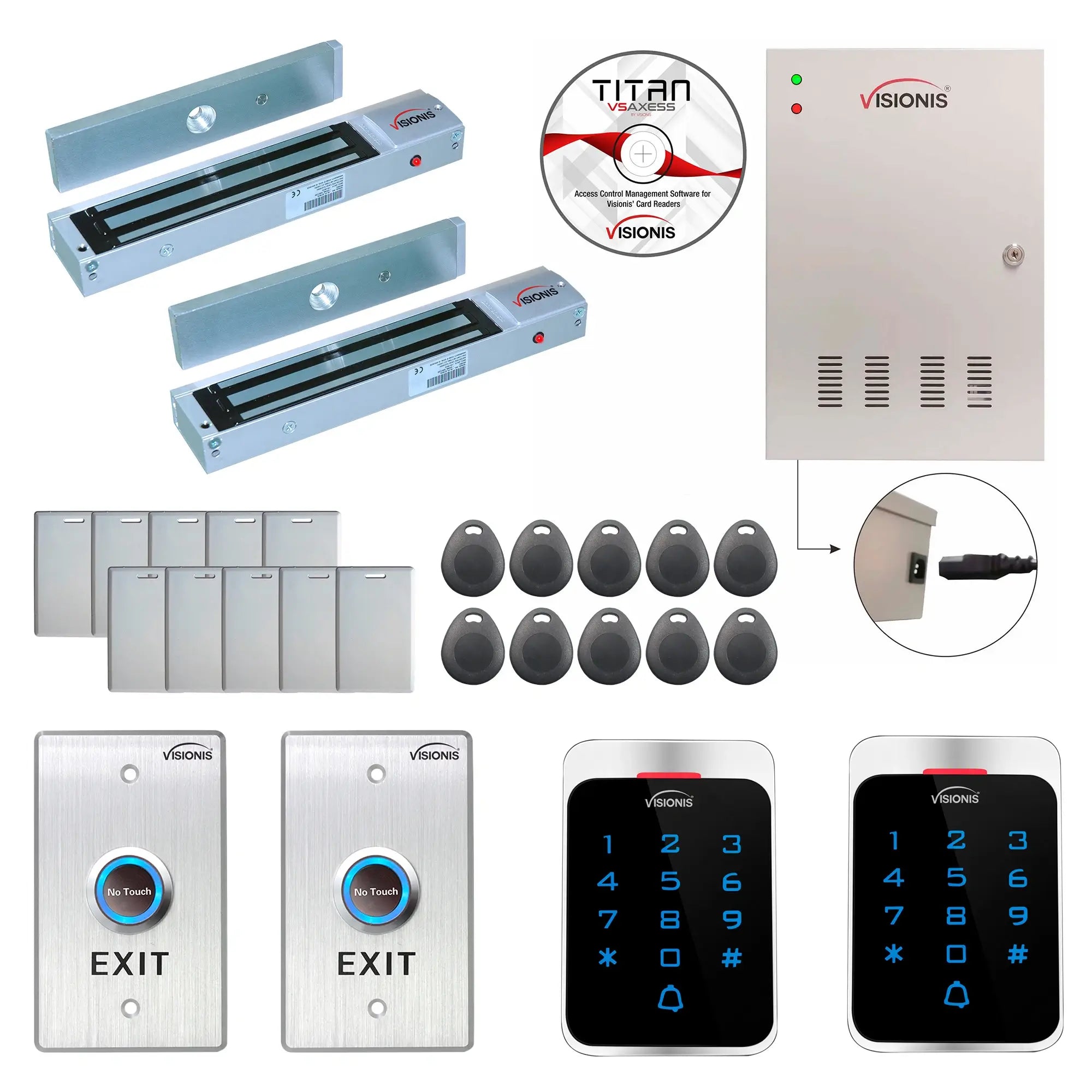 Commercial access control systems with 600 lbs maglocks, controller box, keypad and card reader - FPC-7287