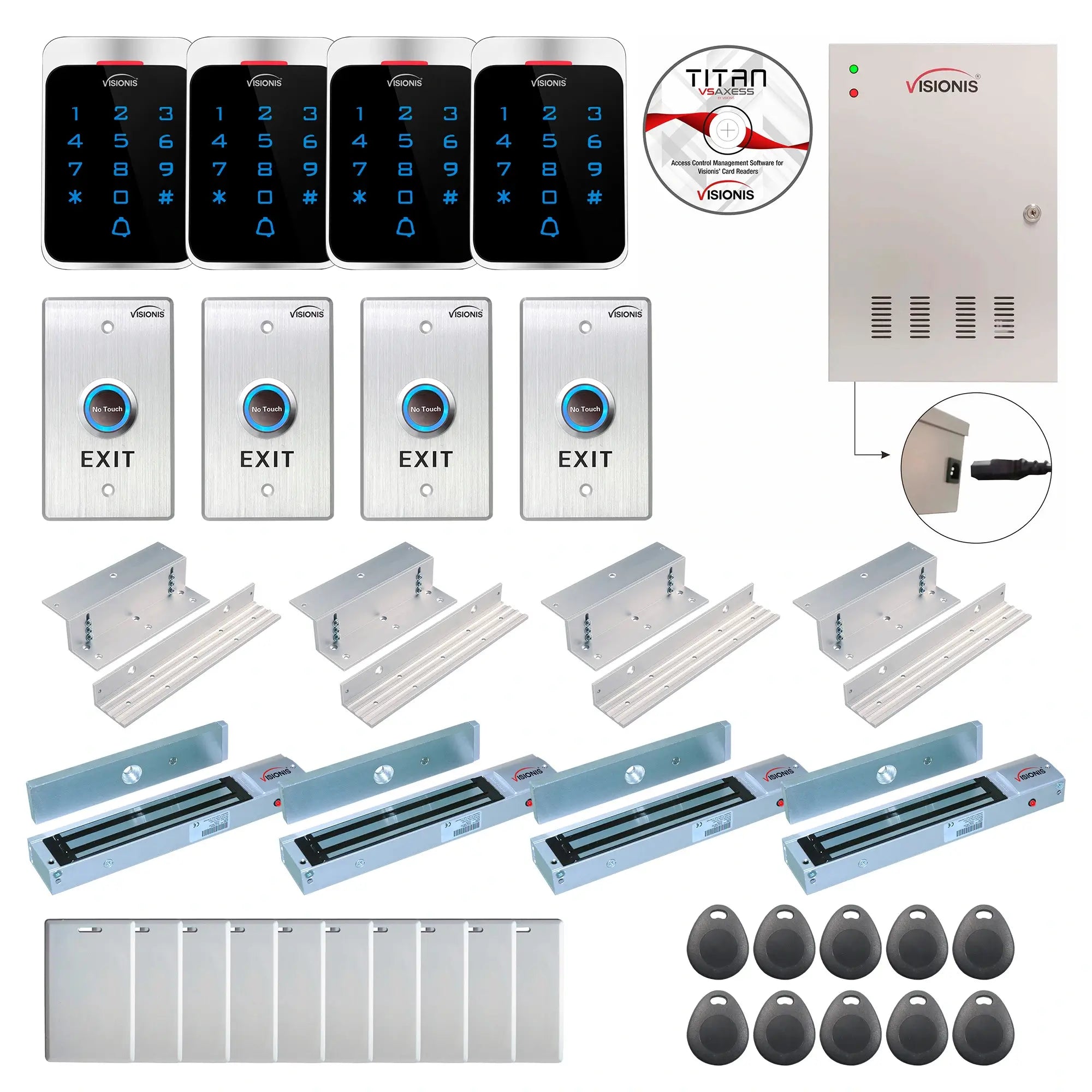 Building access control systems with 600 lbs magnetic door locks, controller box, keypad  and card reader - FPC-7306