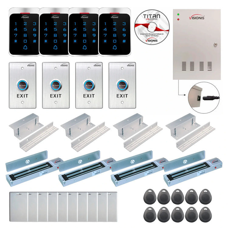 Building access control systems with 600 lbs magnetic door locks, controller box, keypad  and card reader - FPC-7306