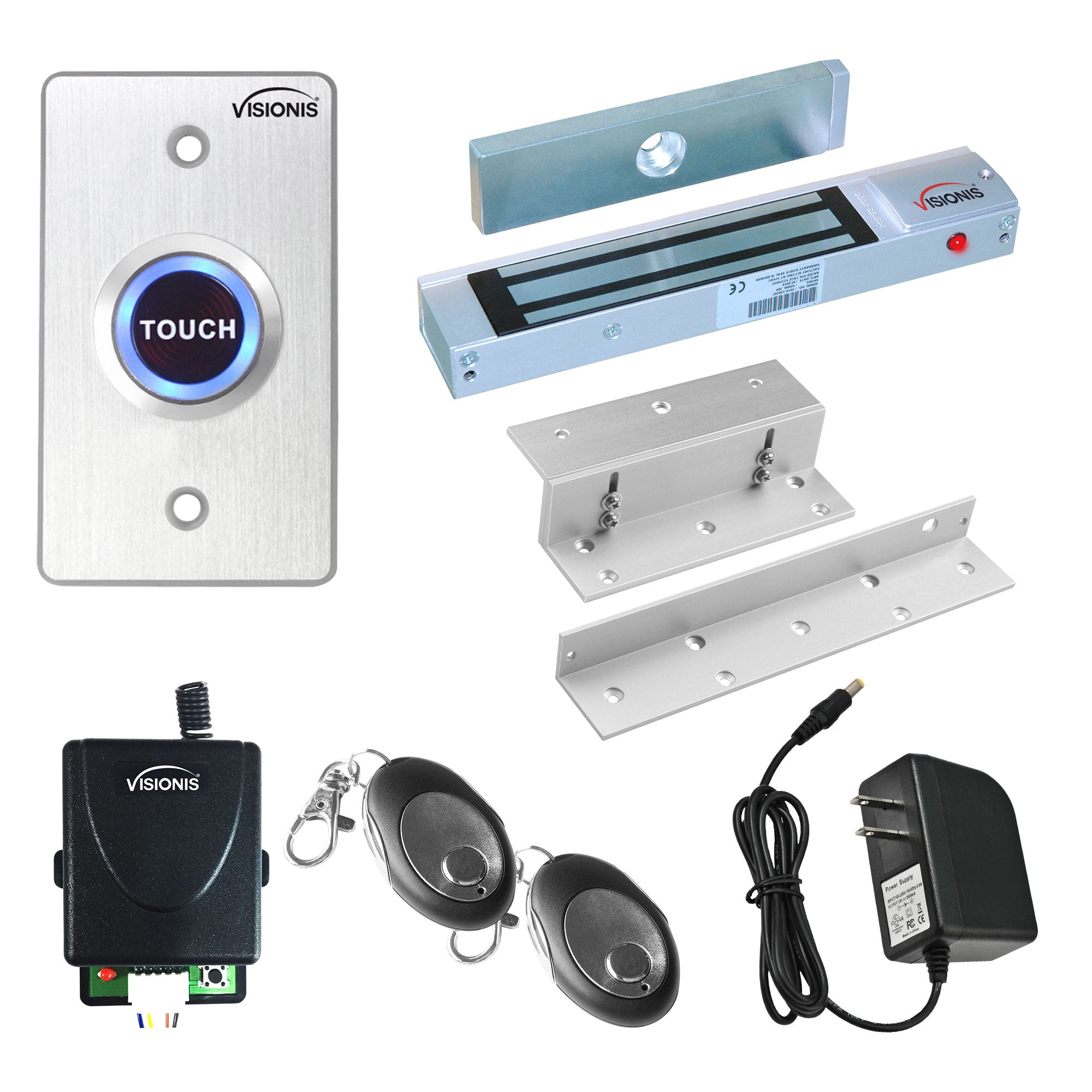 300 lbs Magnetic door lock with button release, wireless receiver. Wireless Remote Buzz-In Kits - FPC-7457