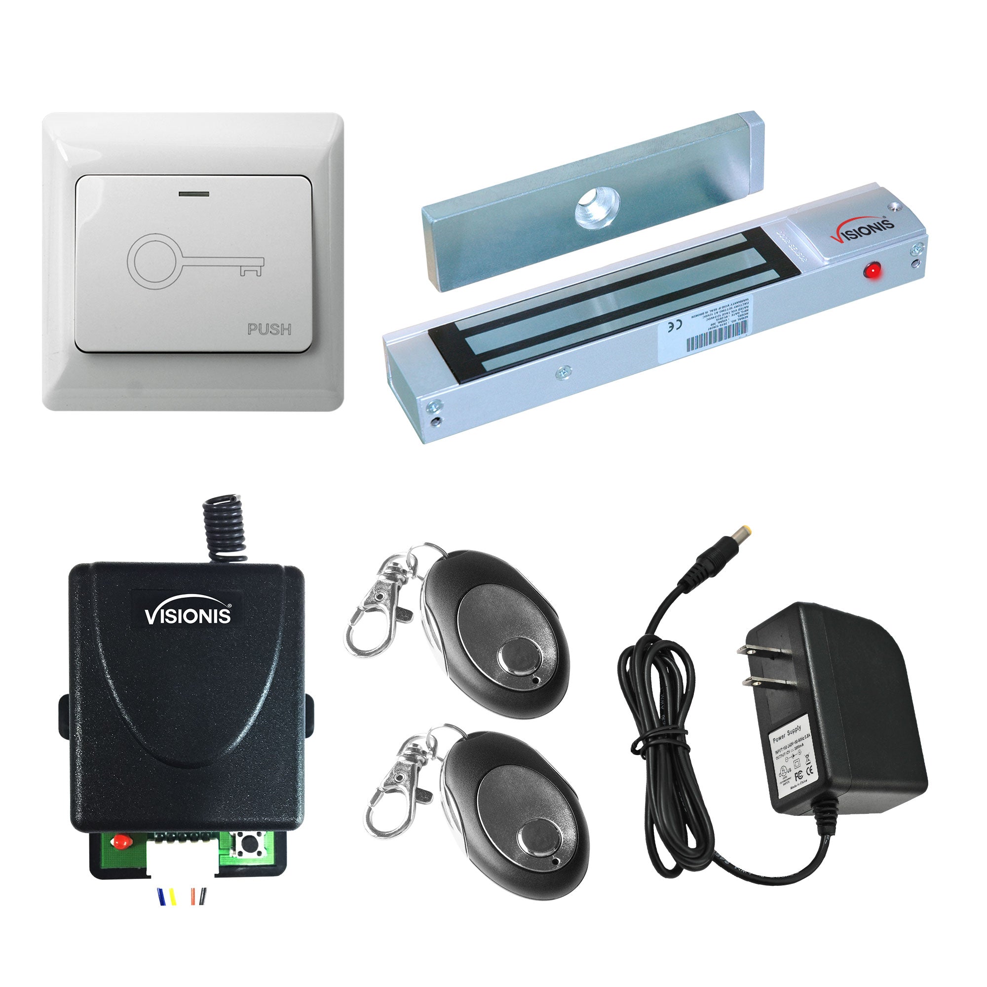 300 lbs Magnetic door lock with button release, wireless receiver and remotes - FPC-7462